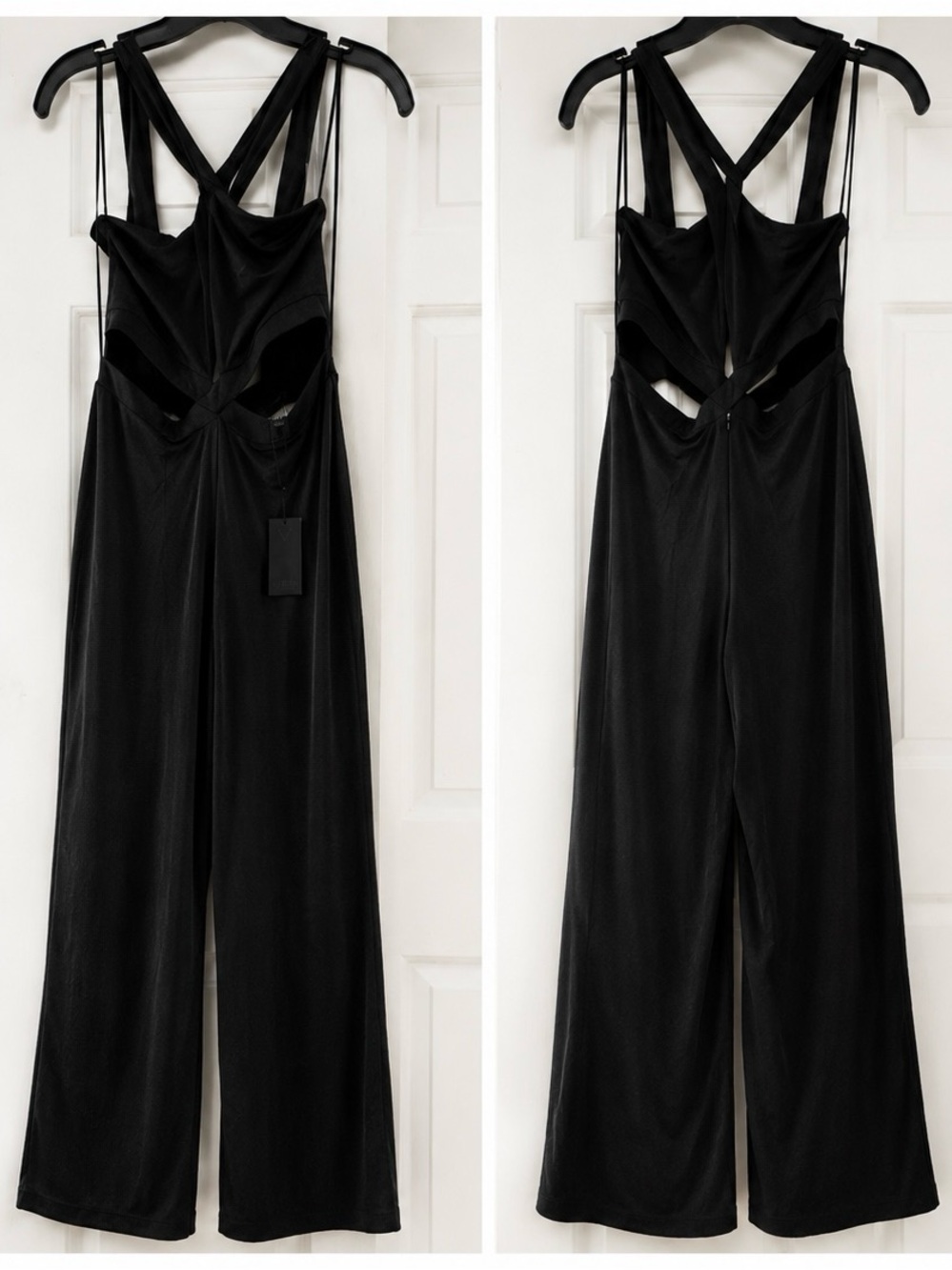 GUESS Marciano Style Black Cutout Strappy Wide Leg Jumpsuit NWT